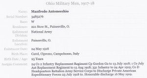 antonecchia (manfredo) 1918 military record