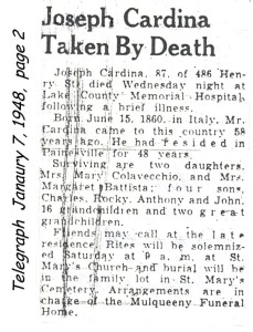 cardegna (giuseppe)  1948 obituary