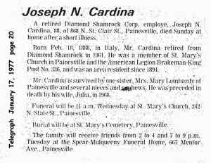 cardegna (giuseppe) 1977 obituary