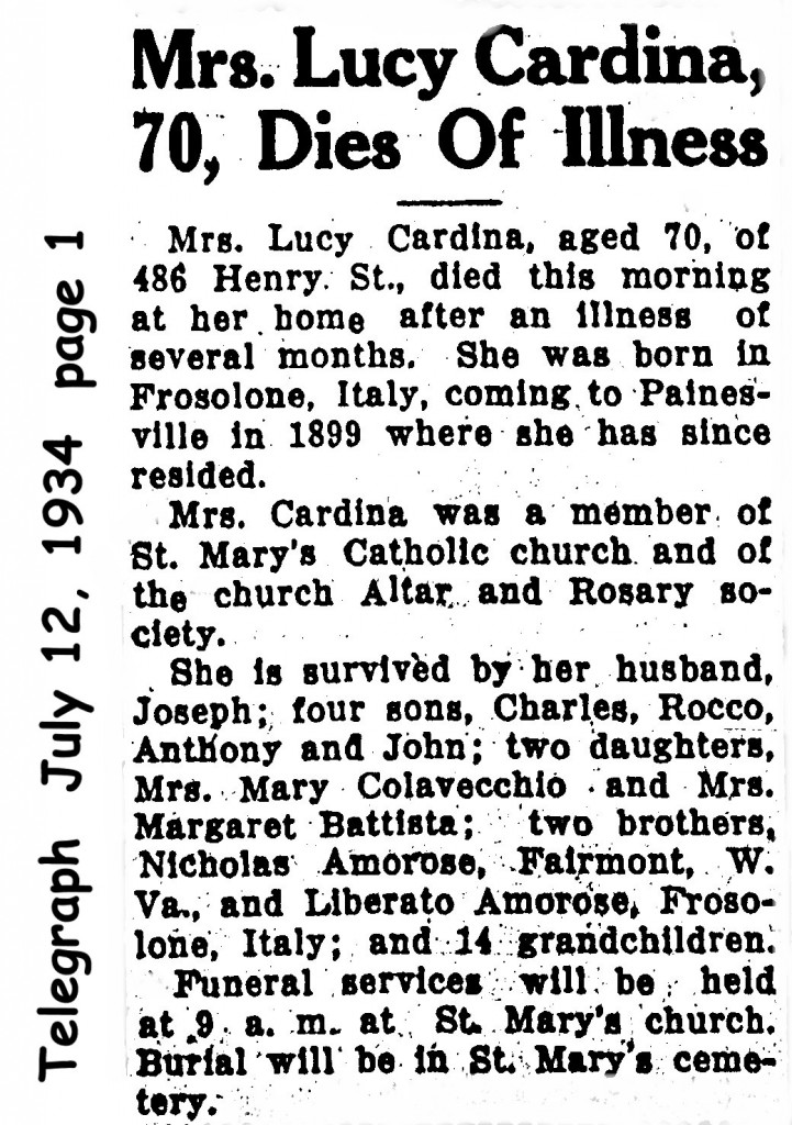 cardegna (lucia maria amorusso) 1934 obituary