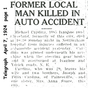 cardegna (michele) 1924 newspaper article - death