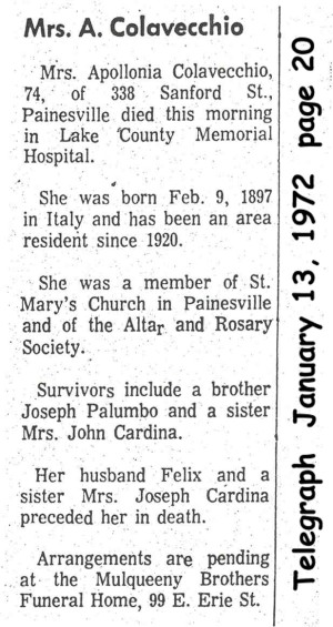 colavecchio (apollonia palumbo) 1972 obituary