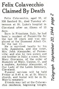 colavecchio (felice) 1944 obituary
