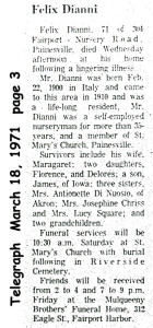 dianni (felice) 1971 obituary