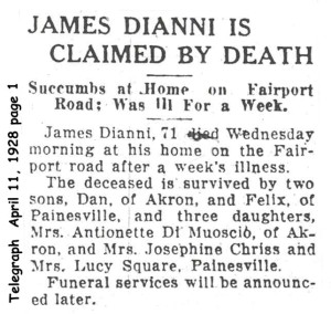 dianni (gennaro) 1928 obituary