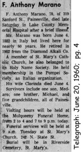 marano (felice antonio) 1960 obituary