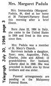 padula (immacolata prezioso) 1968 obituary
