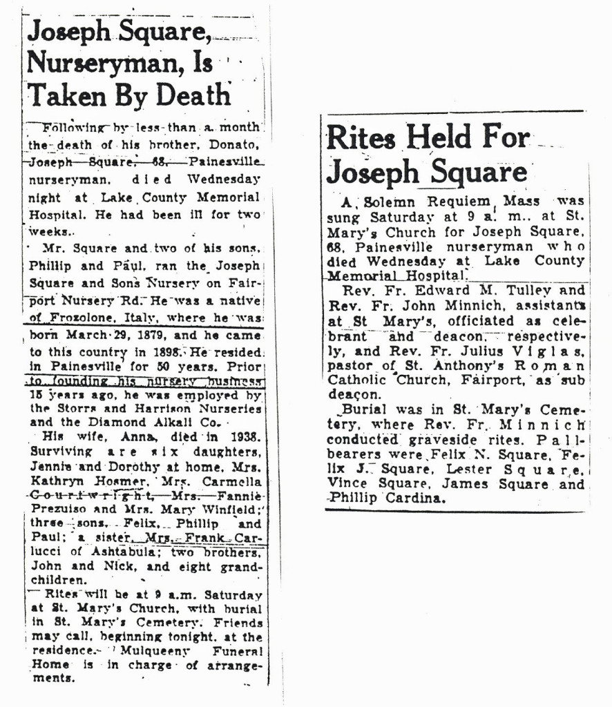 square (joseph) 1948 obituary