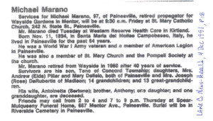 marano (michele) 1991 obituary