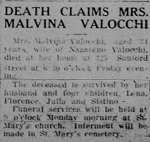 valocchi (malvina ciappico) 1925 obituary