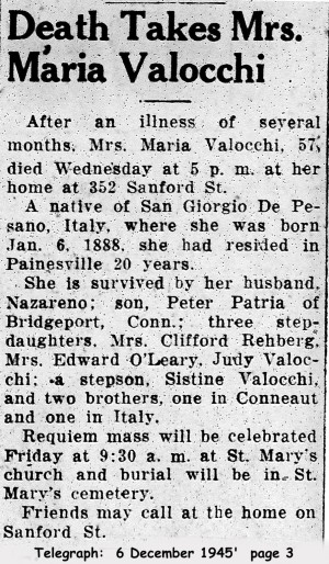 valocchi (maria ______ ) 1945 obituary
