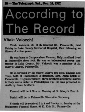 valocchi (vitale) 1972 obituary