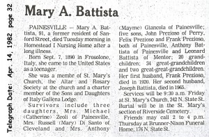 battista (maria assunta iovine prezioso) 1982 obituary