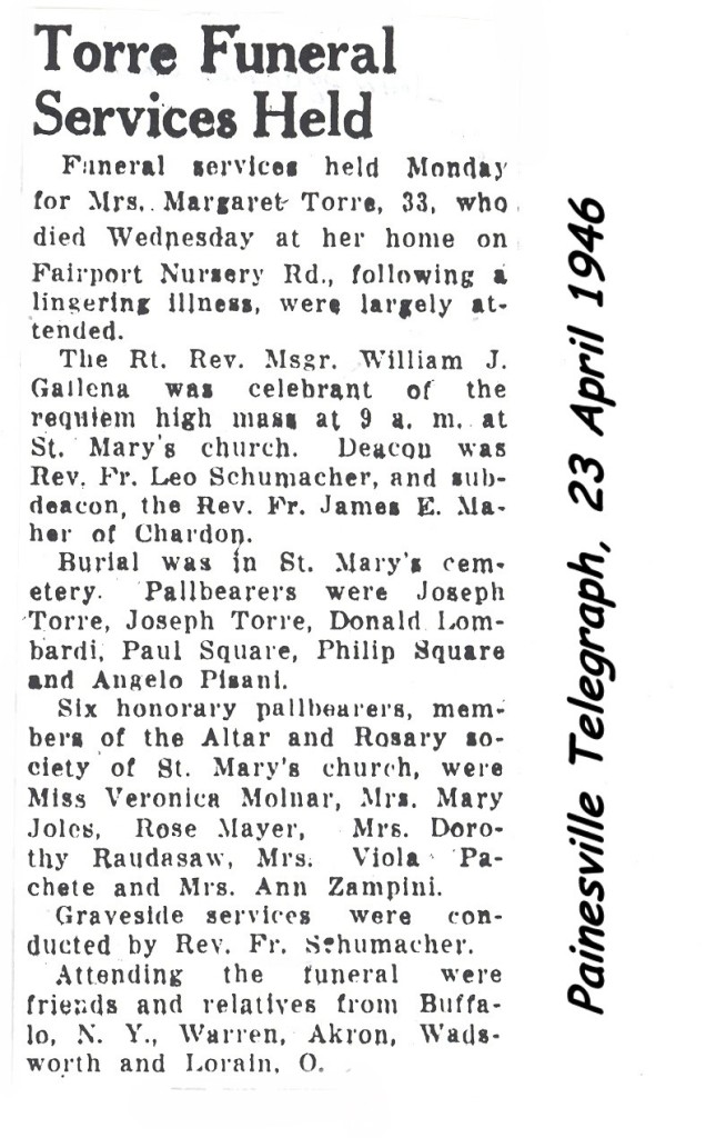 torre (margaret square) 1946 obituary