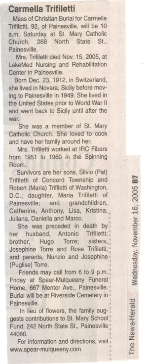 trifiletti (carmella torre) 2005 obituary