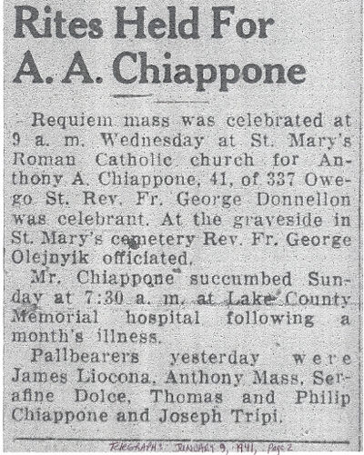 chiappone (antonio angelo) 1941 obituary - rites