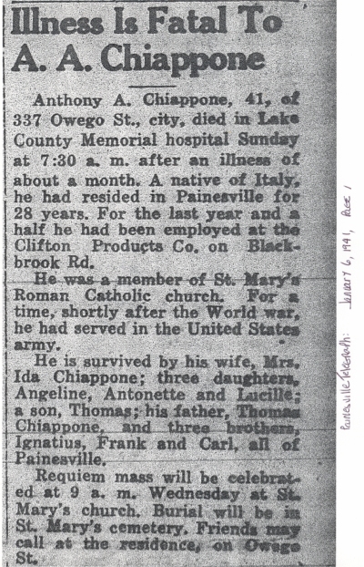 chiappone (antonio angelo) 1941 obituary