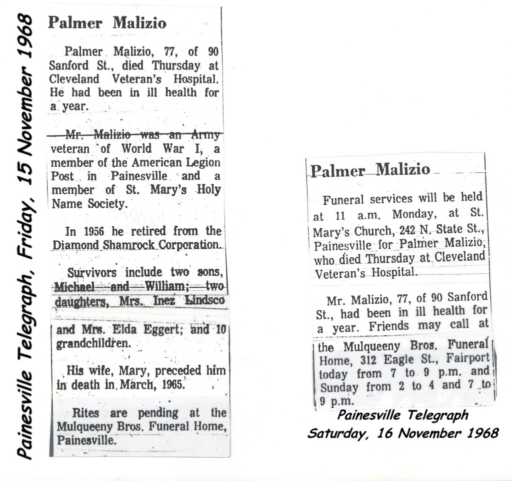 malizio (palmerino) 1968 obituary