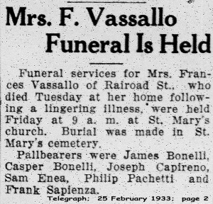 vassallo (francesca gerace) 1933 obituary - rites