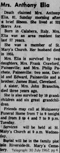 elia (filomena debiase) 1962 obituary