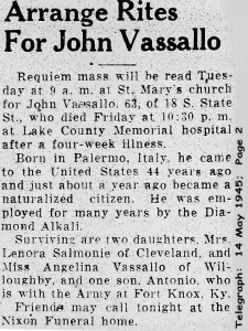 vassallo (giovanni) 1945 obituary