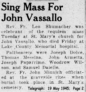 vassallo (giovanni) 1945 obituary - rites