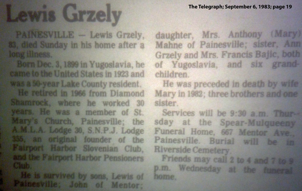Gerzelj (Alouis) 1983 obituary