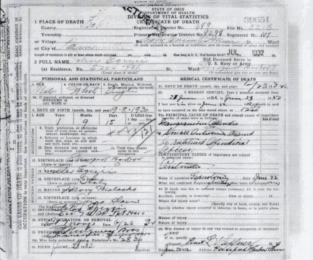egizii (john) 1932 death certificate