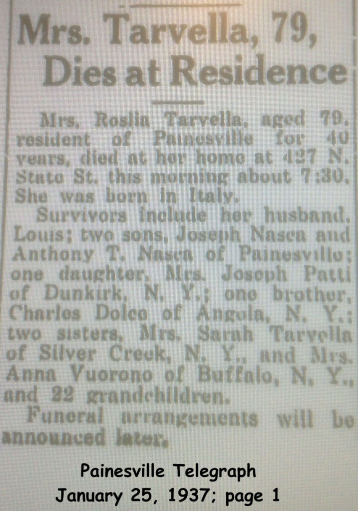 taravella (rosalia dolce nasca) 1937 obituary